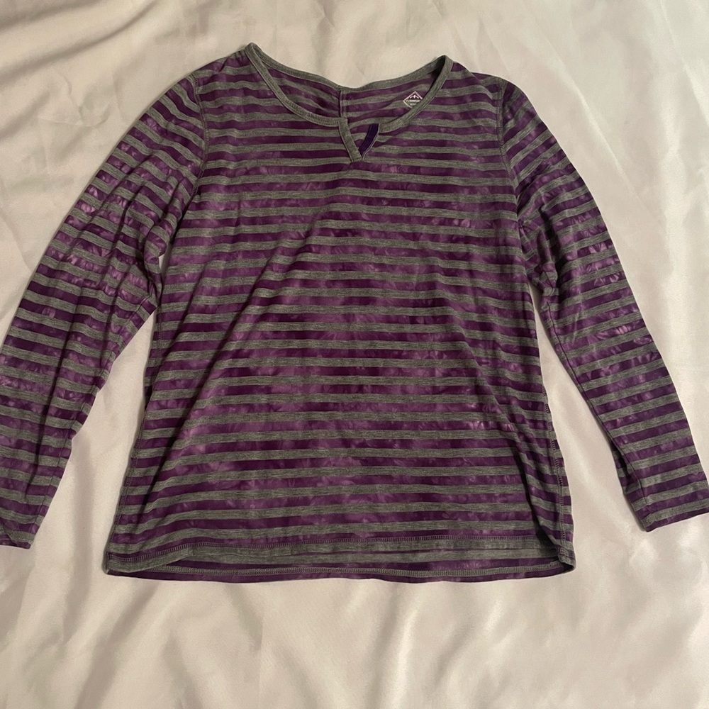 St. John's Bay Active Purple and Gray Striped Long Sleeve Top, Size PL